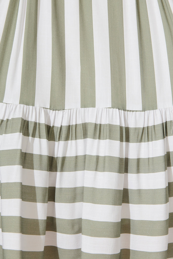 Northcote Smock Dress in Green with White Stripe fabric
