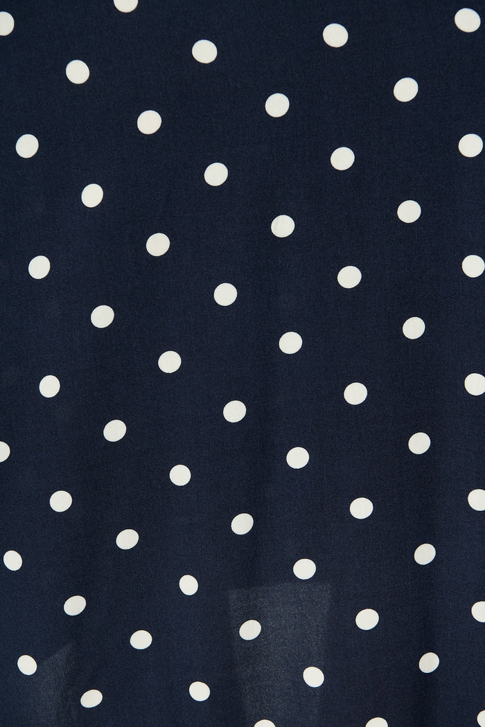 Noree Midi Dress in Navy with White Polka Dot fabric