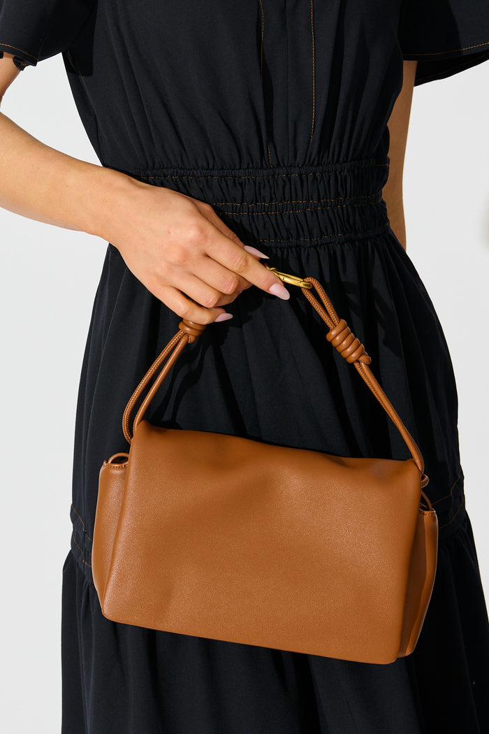 Amy Multiway Bag in Tan on model front