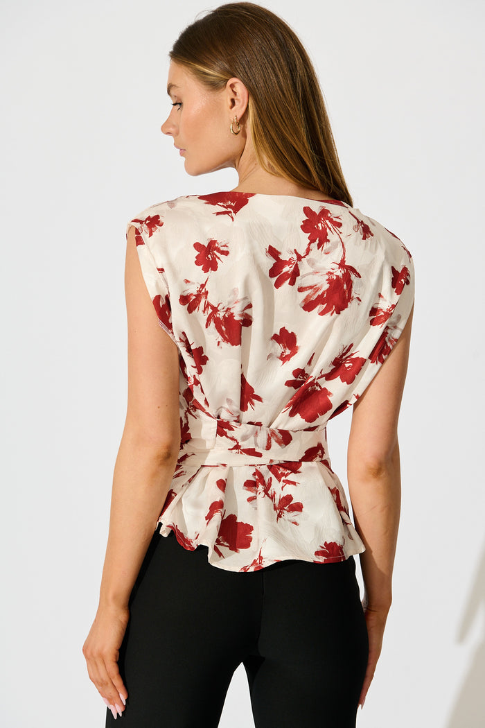 Azra Top in Cream with Red Floral back