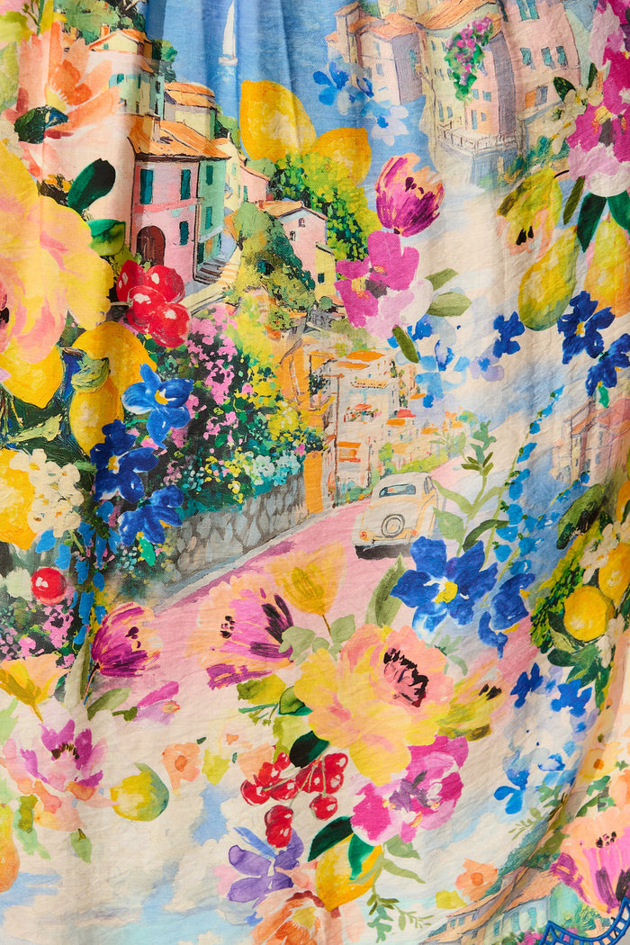 Painted Riveria Maxi Skirt in Multi Floral with Navy Trim fabric