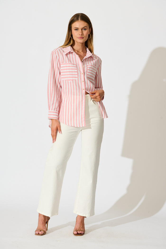 Miro Shirt in Pink Stripe Cotton Blend full length