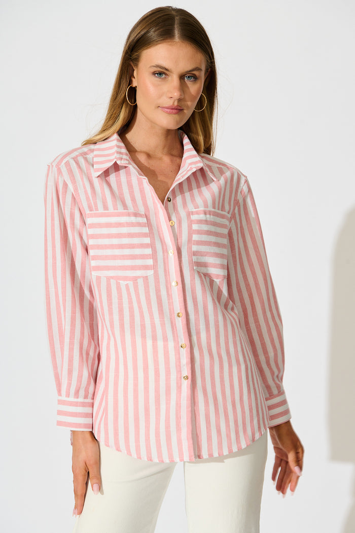 Miro Shirt in Pink Stripe Cotton Blend front