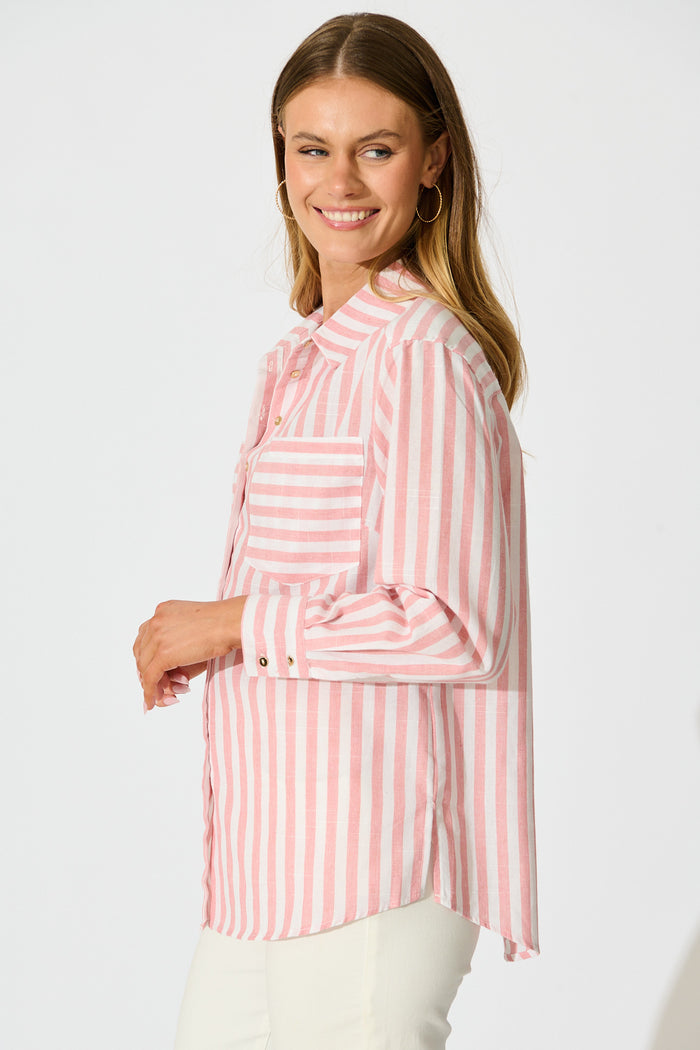 Miro Shirt in Pink Stripe Cotton Blend side