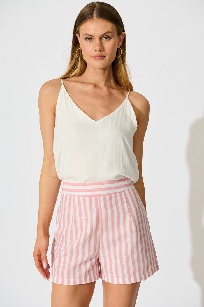 Leila Short in Pink Stripe Cotton Blend front