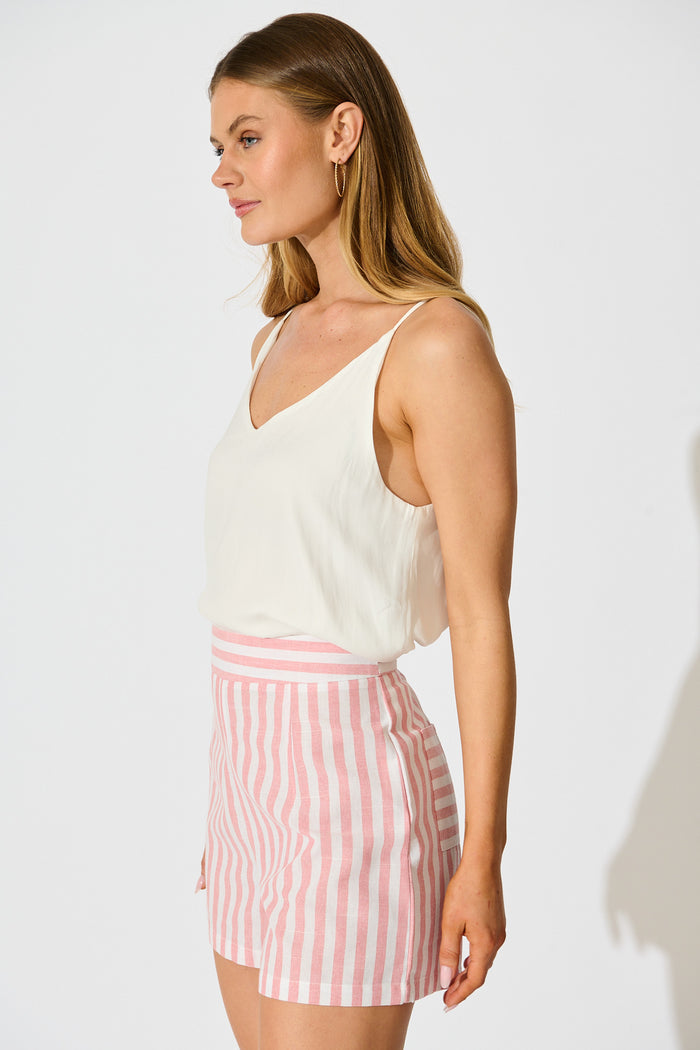 Leila Short in Pink Stripe Cotton Blend side