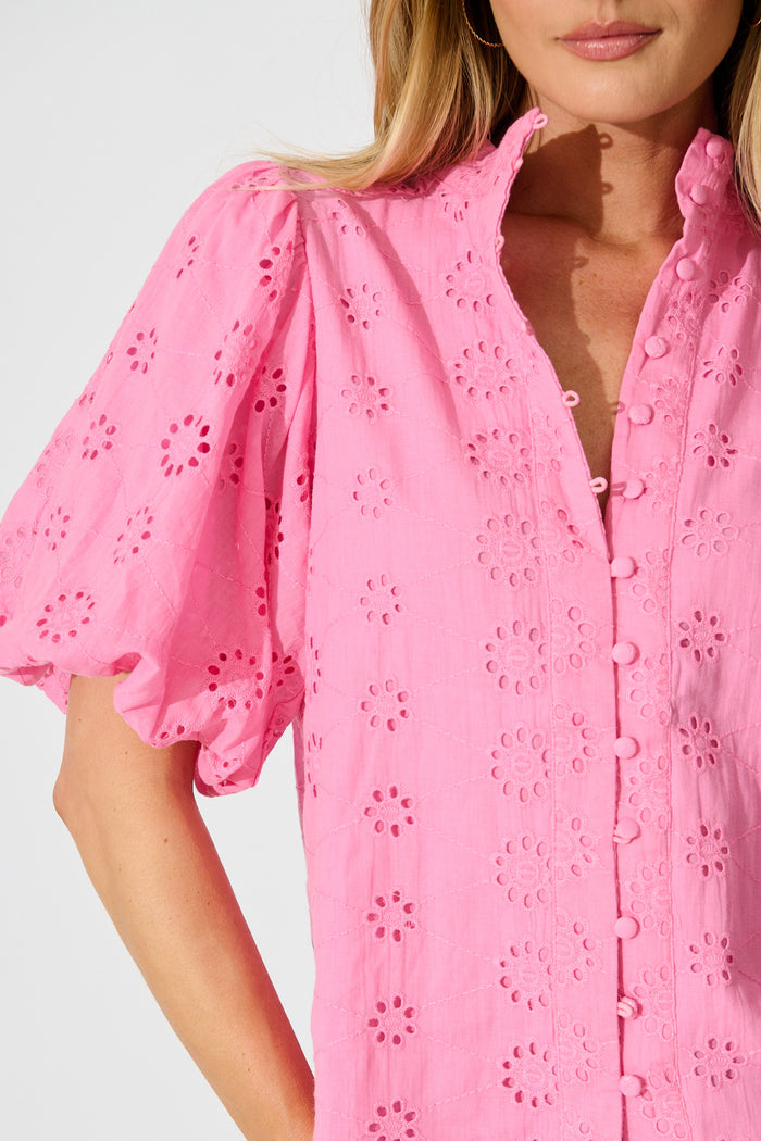 Krizza Top In Pink Embroidered Cotton detail