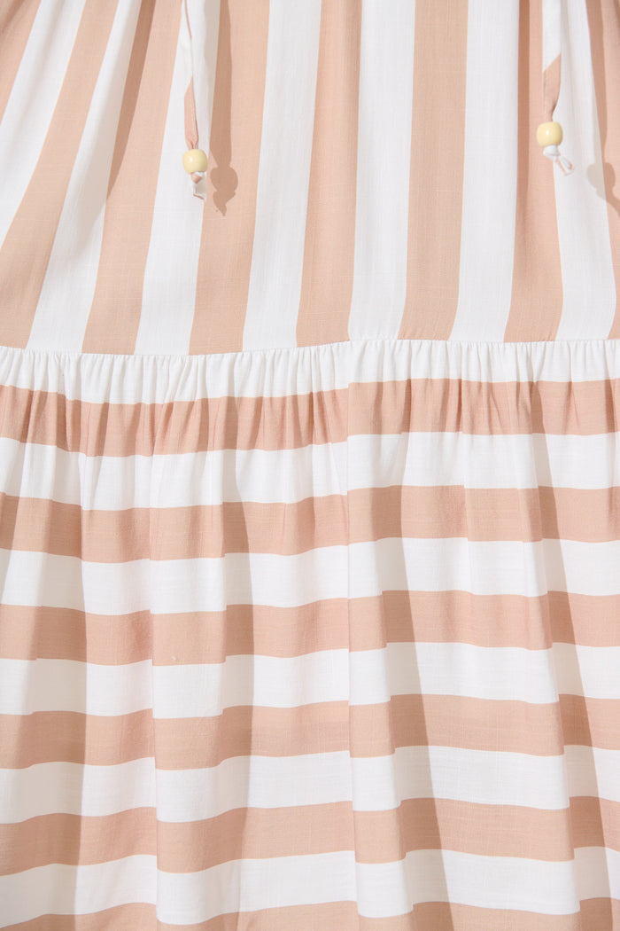 Northcote Smock Dress in in Brown with White Stripe fabric