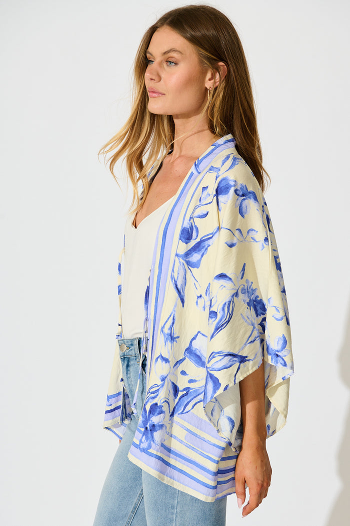 Wren Kimono Top in Blue Floral side
