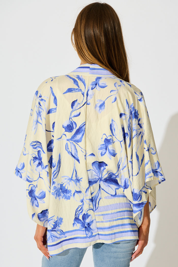 Wren Kimono Top in Blue Floral back