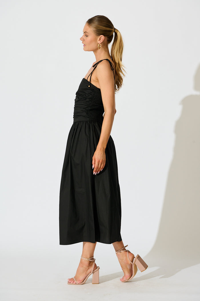 Avenly Midi Dress in Black Cotton side