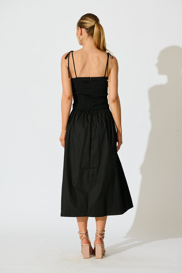 Avenly Midi Dress in Black Cotton back