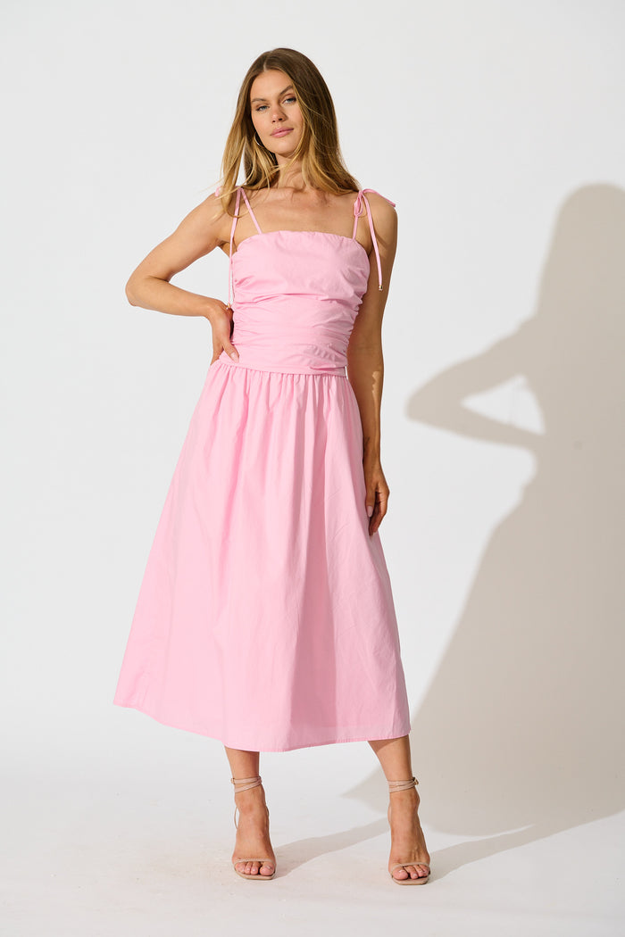pink midi dress australia Avenly Midi Dress in Pink Cotton