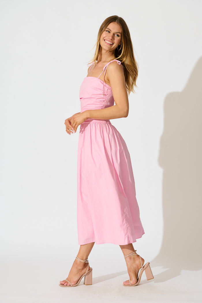 Avenly Midi Dress in Pink Cotton side