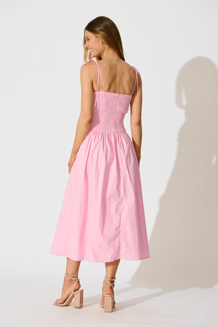 Avenly Midi Dress in Pink Cotton back