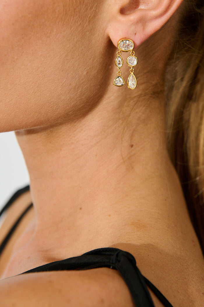 Enamour Earrings in 18K Gold on model side close up