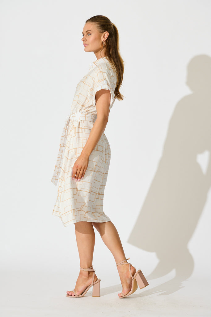 Hartlee Midi Shirt Dress in White Embroidery Linen Blend side