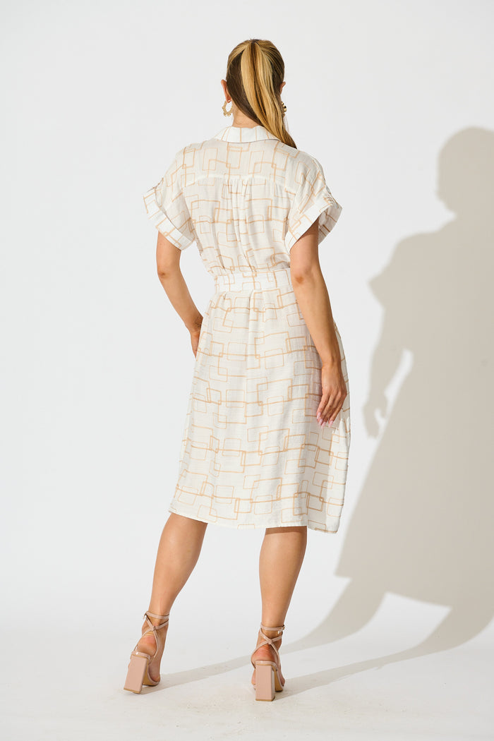 Hartlee Midi Shirt Dress in White Embroidery Linen Blend back