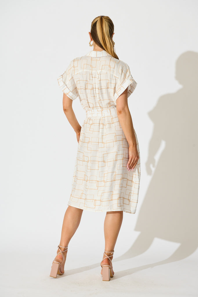 Hartlee Midi Shirt Dress in White Embroidery Linen Blend back