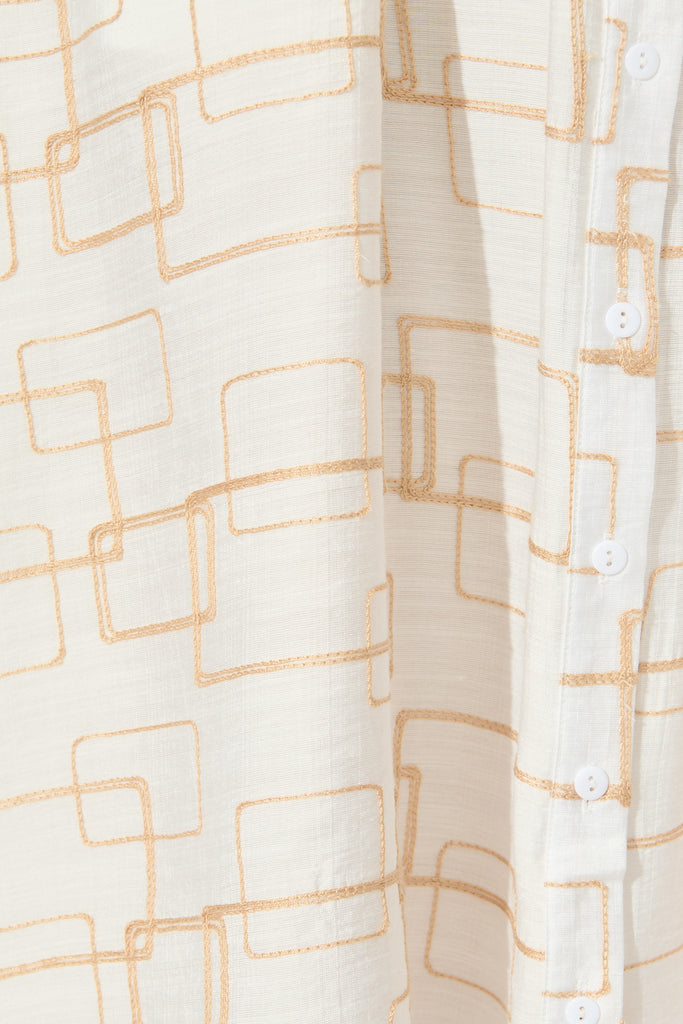 Hartlee Midi Shirt Dress in White Embroidery Linen Blend fabric