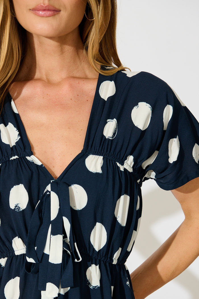 Dotted Rhythm Top in Navy with White Spot detail