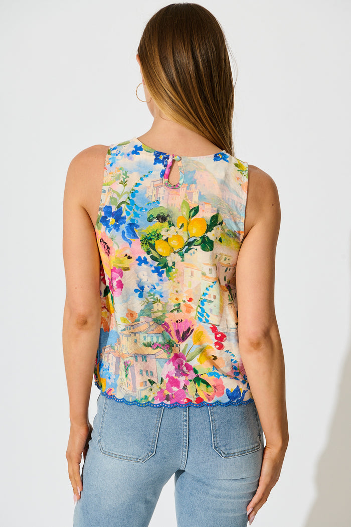 Sundrenched Citrus Top in Multi Floral with Navy Trim back