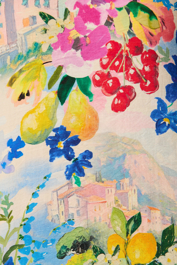 Sundrenched Citrus Top in Multi Floral with Navy Trim fabric