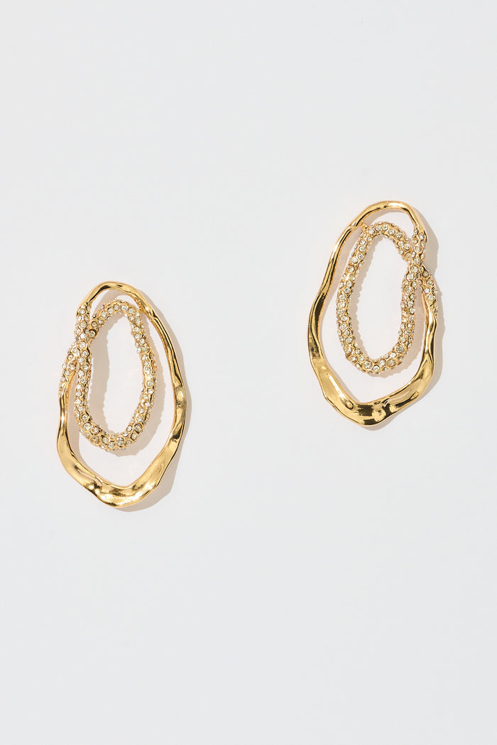 Veronica Statement Earrings in Gold with Diamante flatlay
