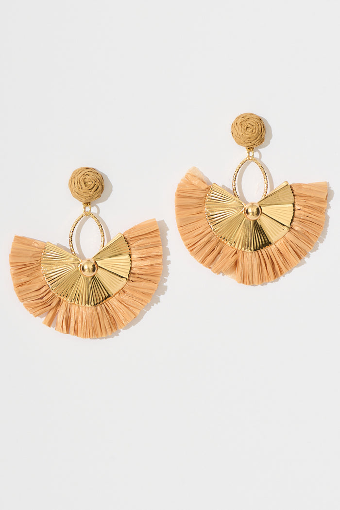 Ella Drop Earrings in Natural Raffia with Gold Accent flatlay
