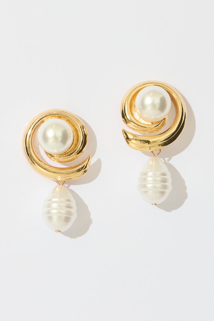 Daniella Drop Earrings in Gold with Pearl flatlay