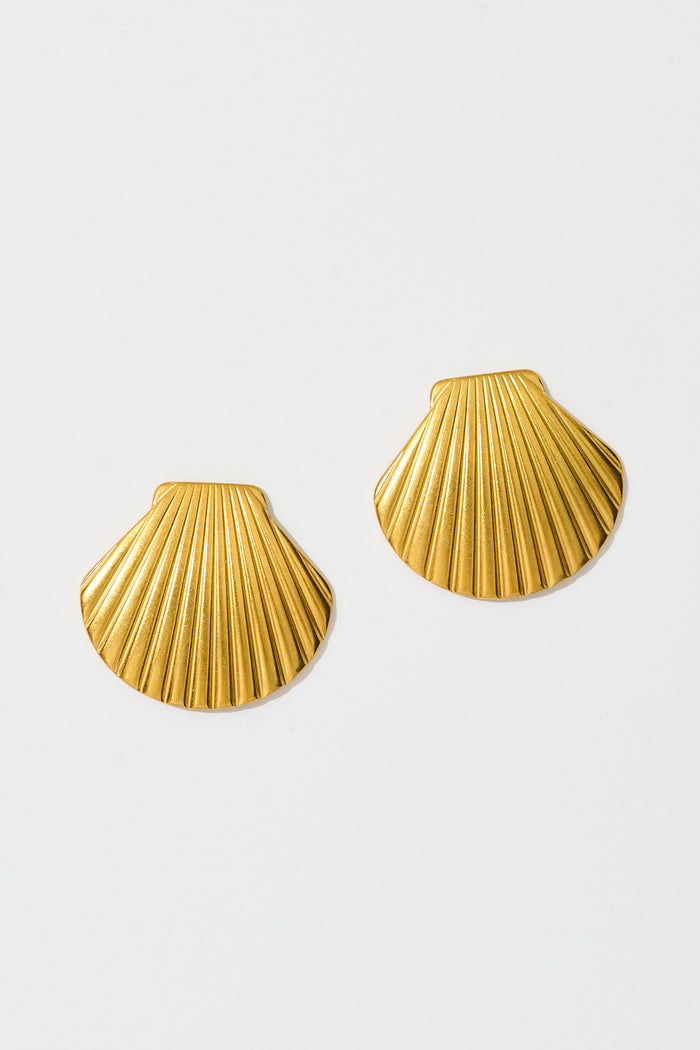 Mykonos Shell Stud Earrings in 18K Gold Plated flatlay