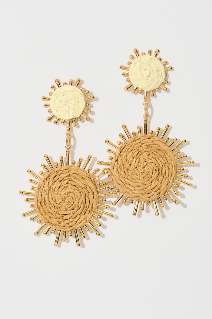 Esme Drop Earrings in Natural Raffia with Gold Accent flatlay