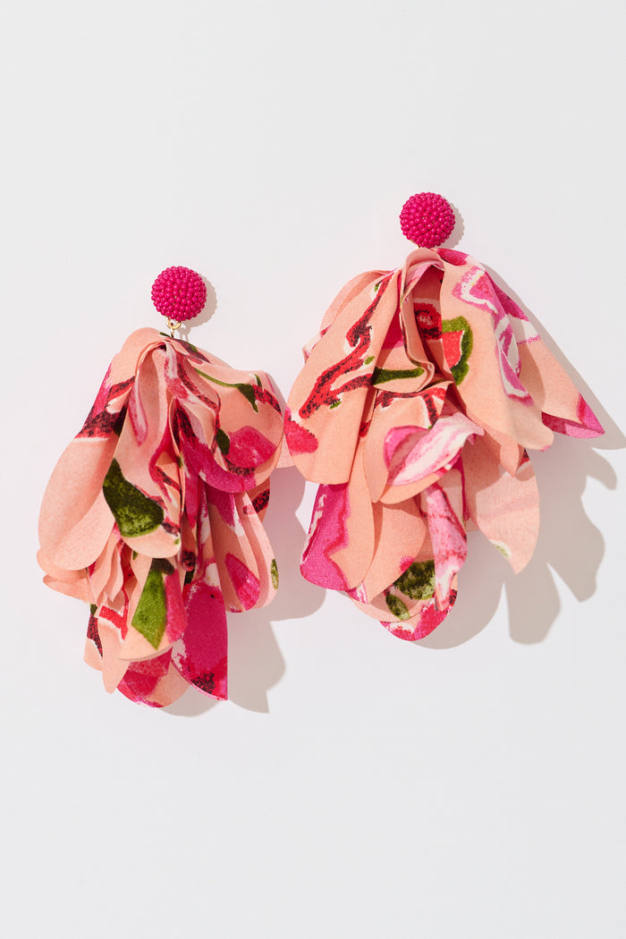 Giselle Drop Earrings in Blush with Pink Floral flatlay
