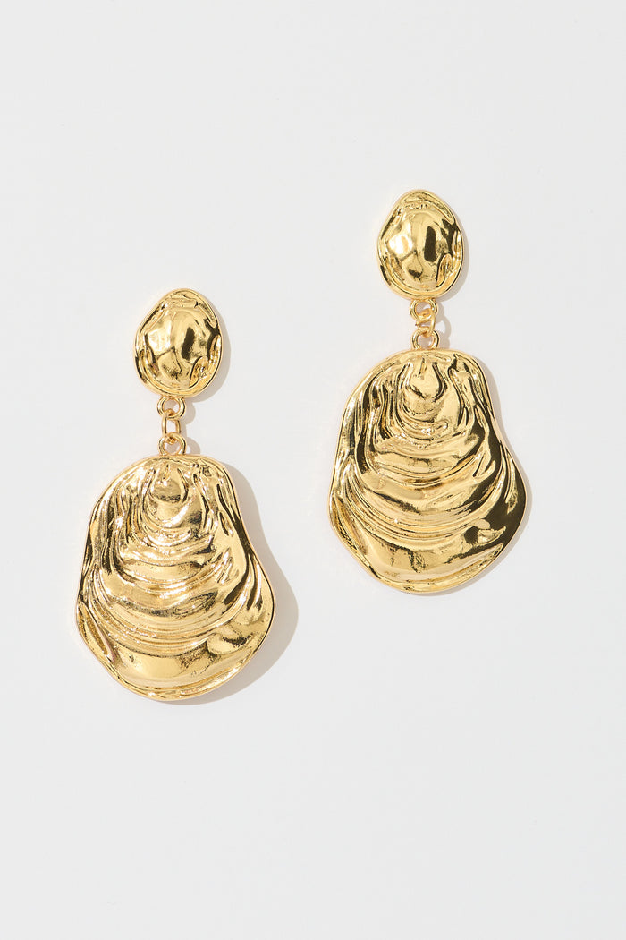 Sienna Drop Earrings in 18K Textured Gold Plated flatlay