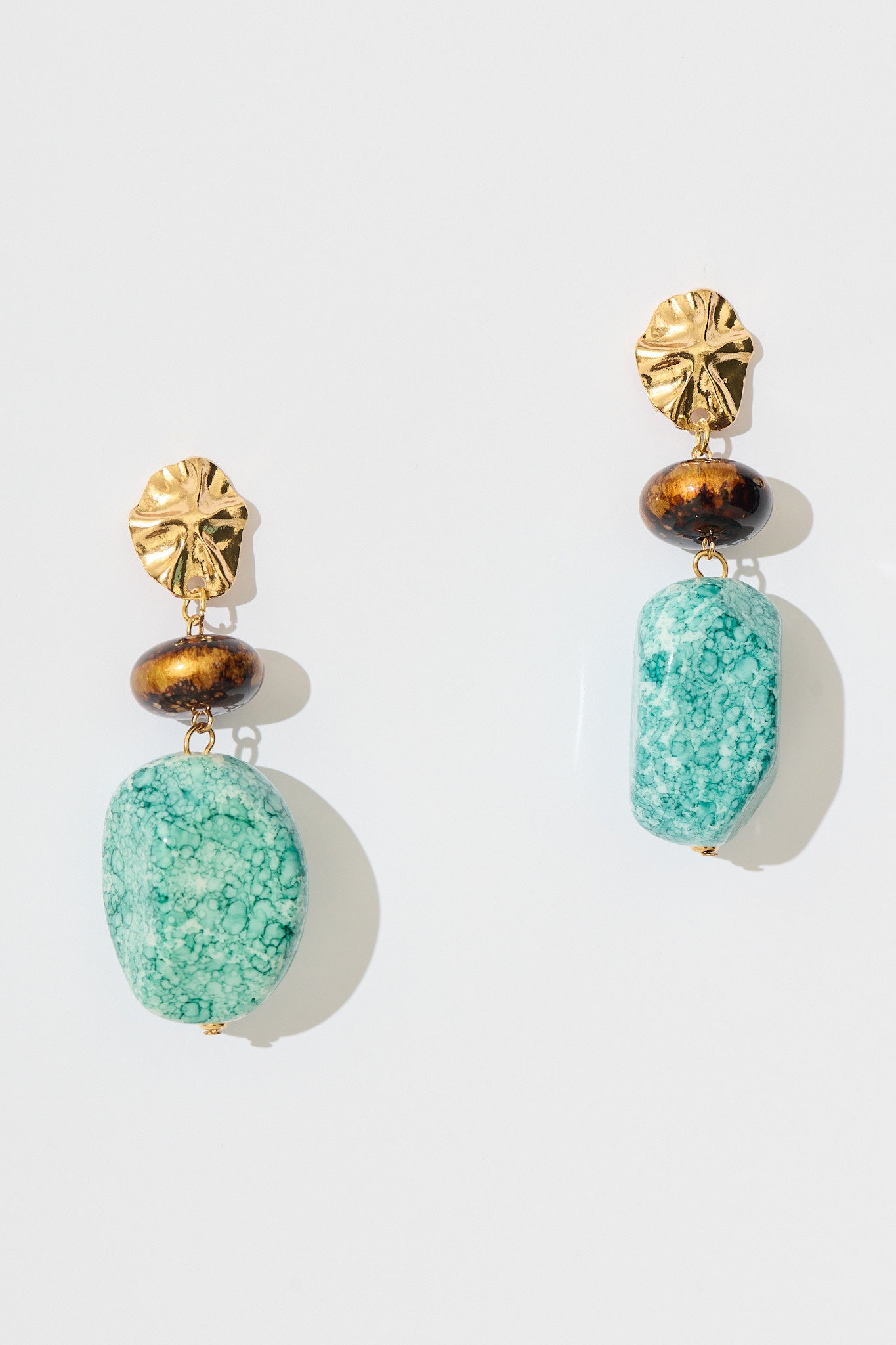 Lana Drop Earrings in Jade Stone with Gold Textured Detail flatlay