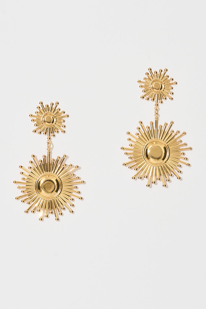 Solene Drop Earrings in Gold Sunburst flatlay