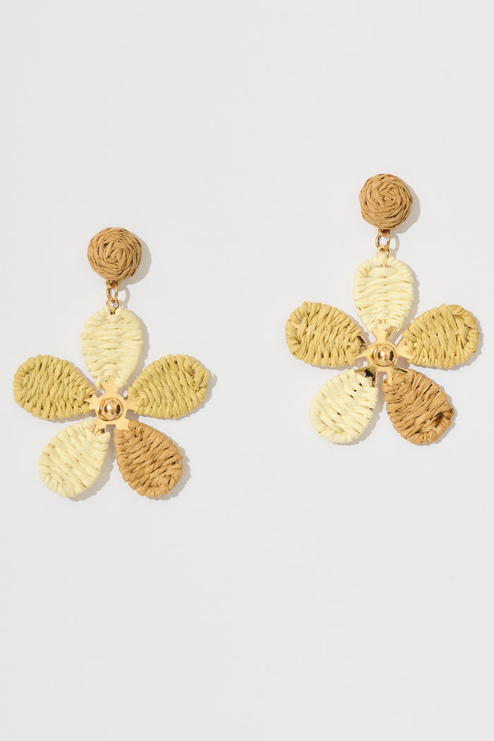 Isolde Drop Earrings in Multi Brown Raffia flatlay