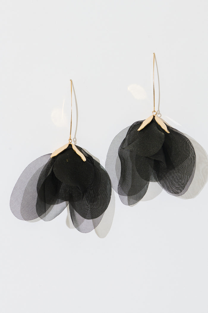Monty Drop Earrings in Black flatlay