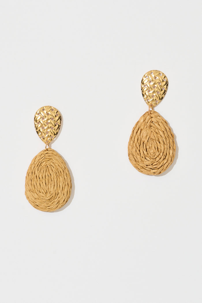 Sara Drop Earrings in Natural Rattan flatlay