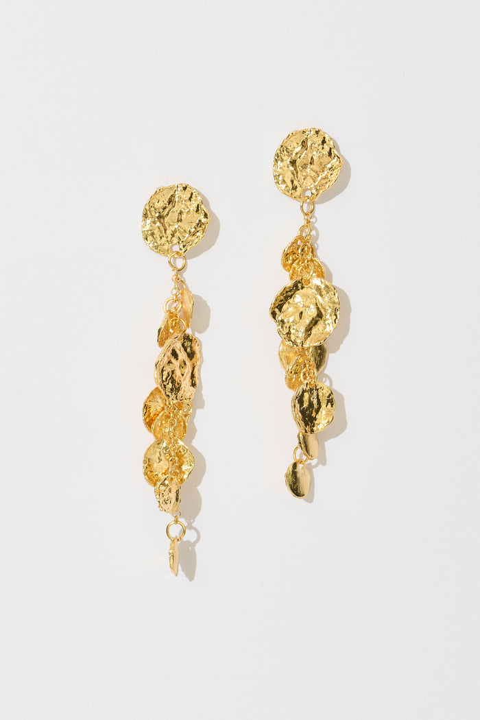 Ariana Drop Earrings in Gold Textured flatlay