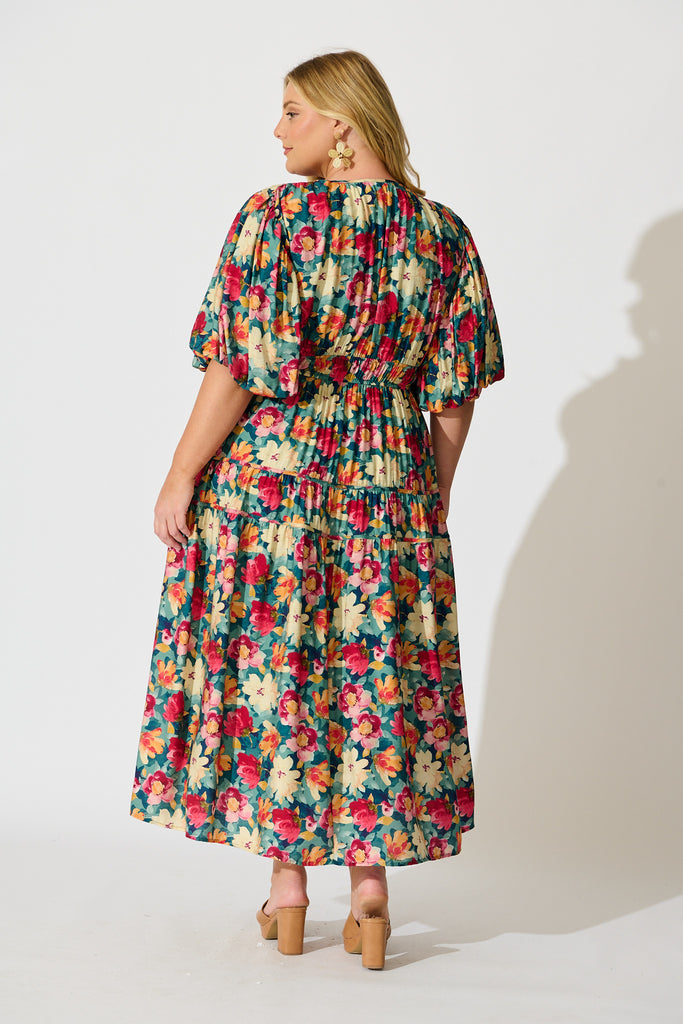 Amalie Midi Dress in Jade Floral Print back