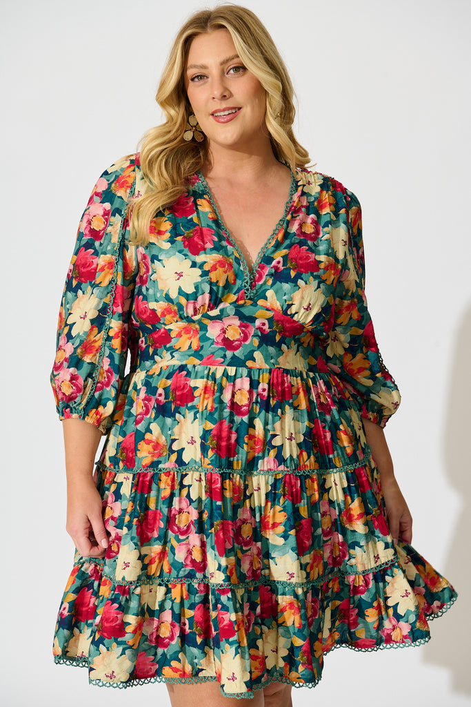 Camelia Dress in Jade Floral Print front