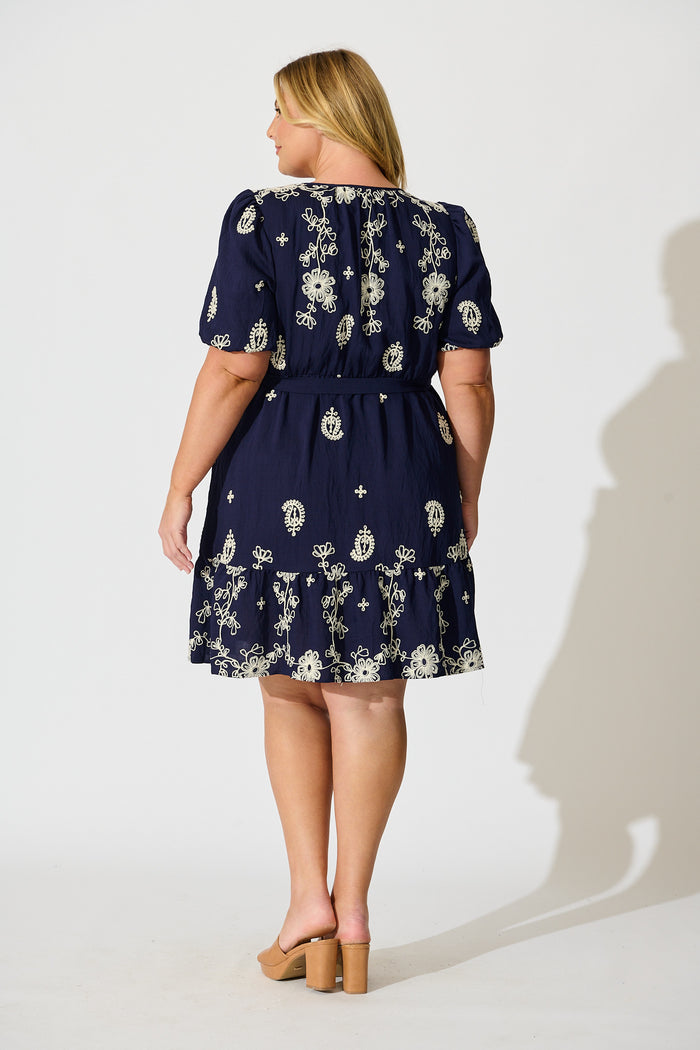 Tainted Love Dress in Navy with Cream Embroidery back