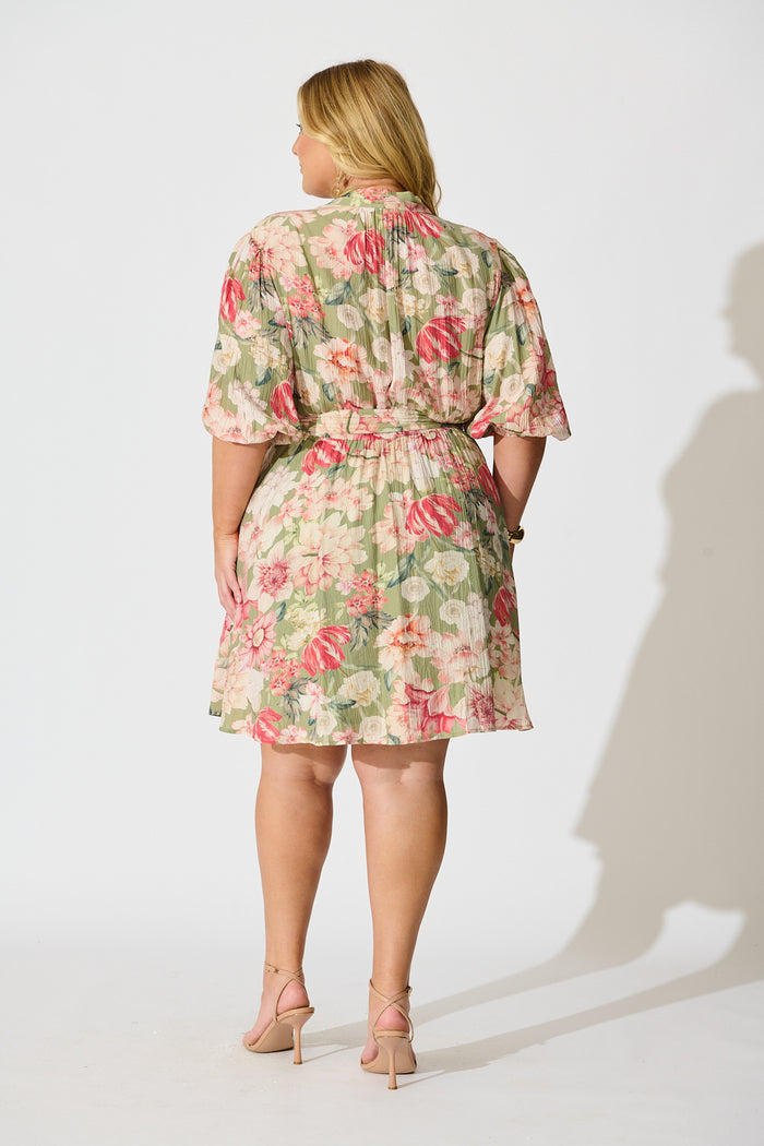 Vintage Blossom Dress in Sage with Blush Floral back