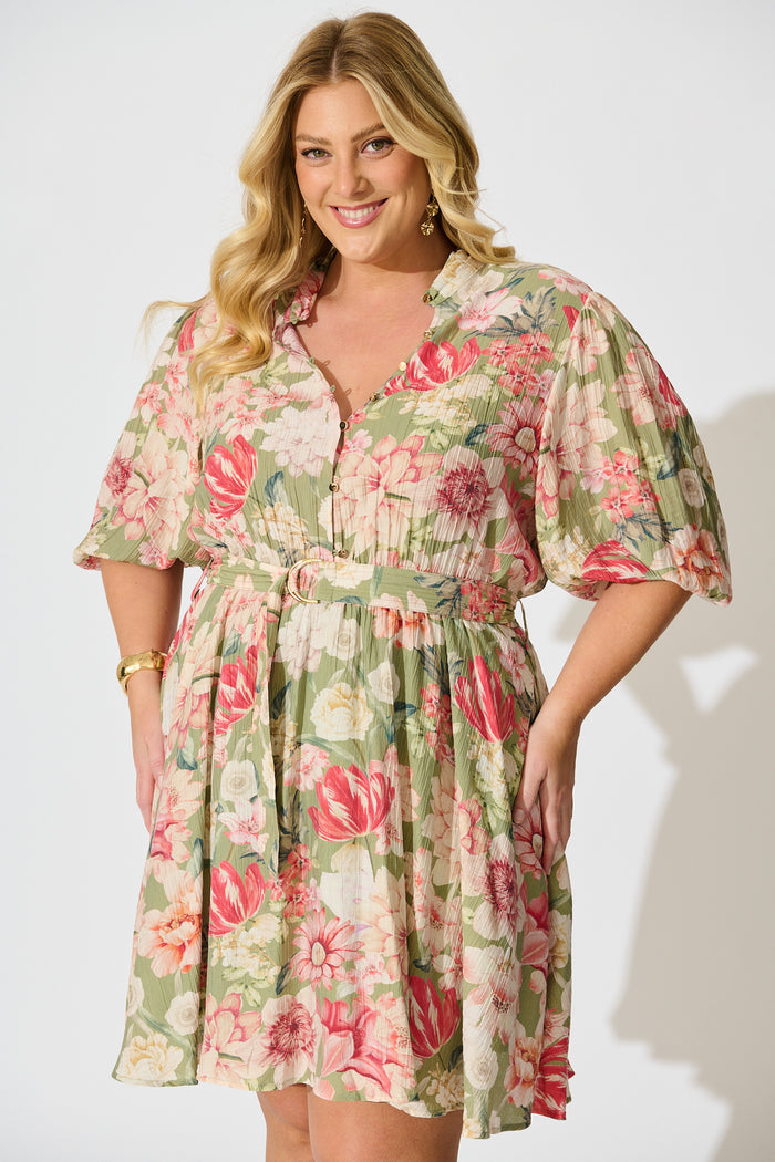 Vintage Blossom Dress in Sage with Blush Floral front
