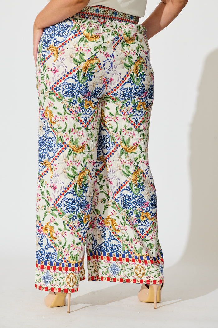 Villa Botanica Pant in White with Multi Print back