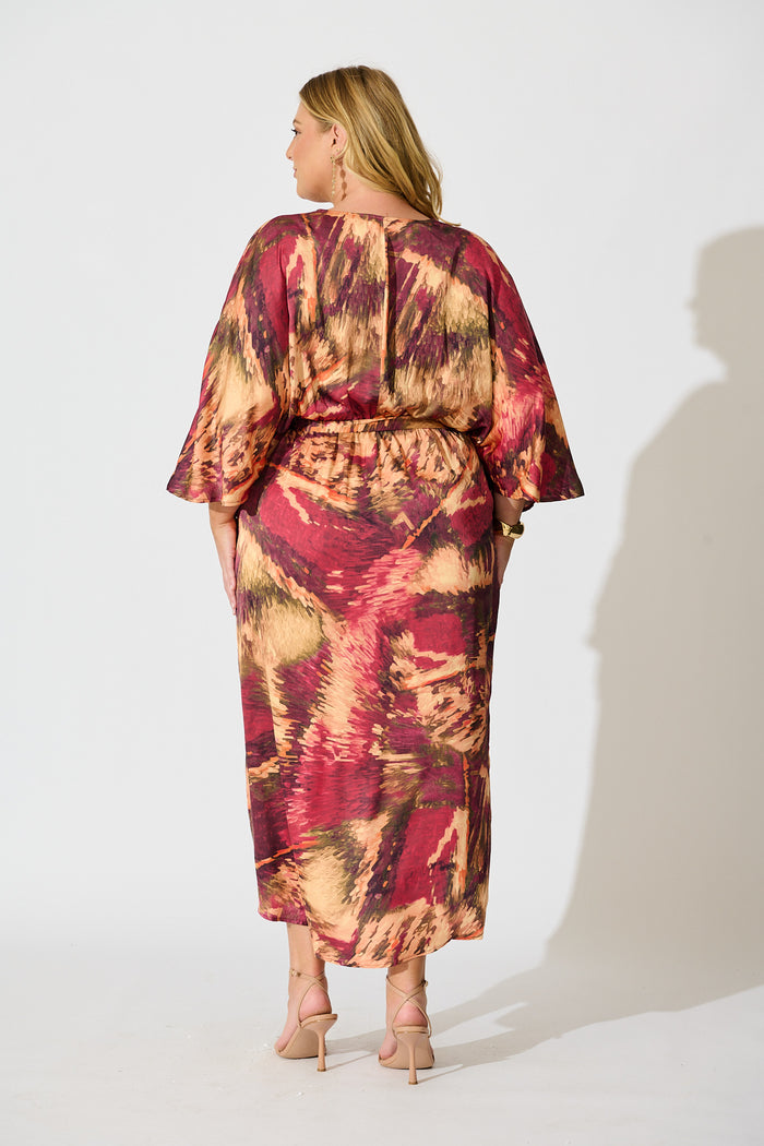 Joyful Midi Dress in Multi Watercolour Satin back