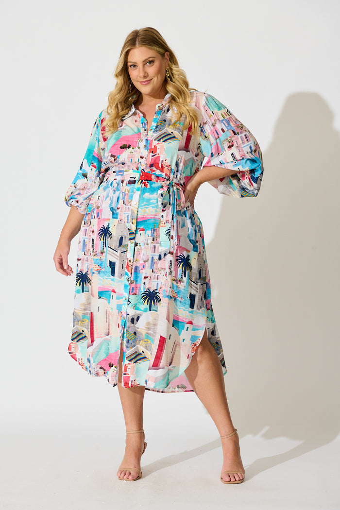 Francy Midi Shirt Dress in Multi Print curve