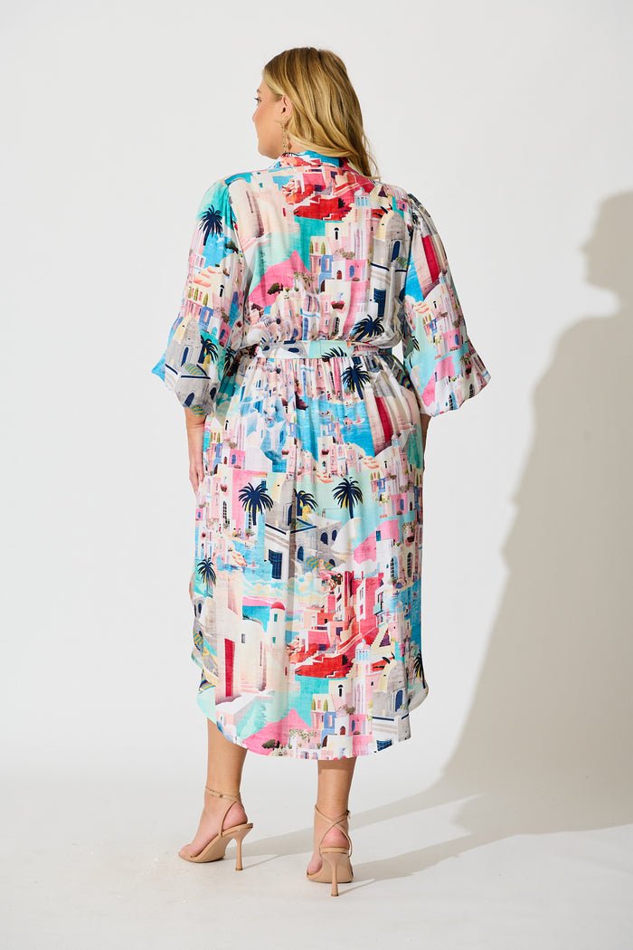 Francy Midi Shirt Dress in Multi Print back
