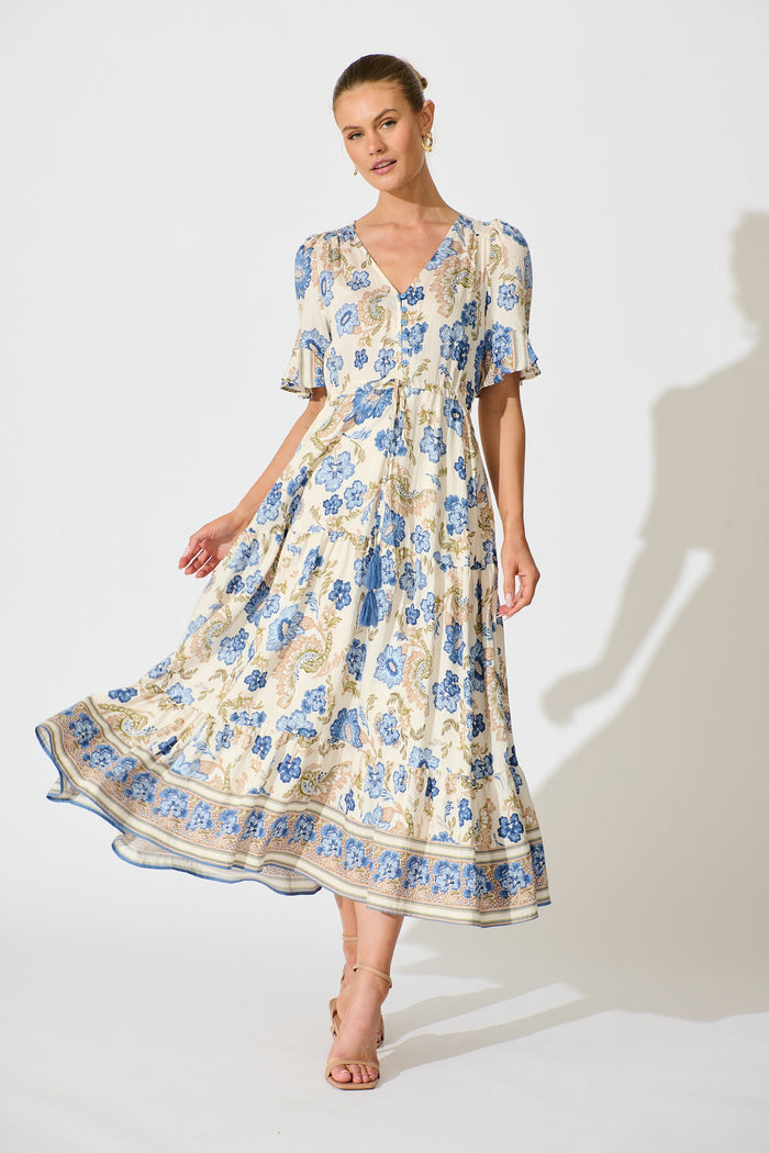 alessa maxi dress Alessa Maxi Dress in White Blue Floral